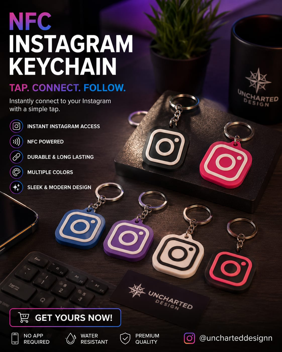 Custom NFC Keychain – One Tap Social Media & Contact Sharing