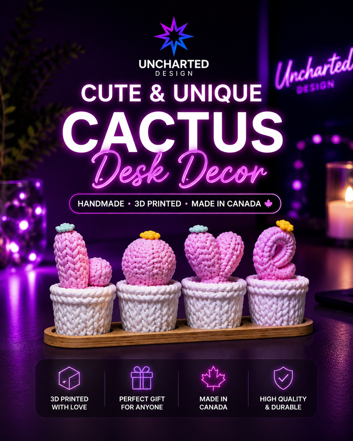 Crochet-Style Cactus Decor Set